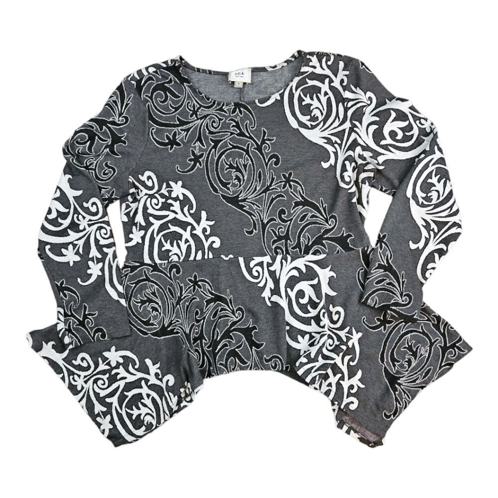 ECI Gray Handkerchief Hem Peplum Knit Top Size XL